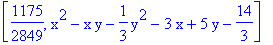[1175/2849, x^2-x*y-1/3*y^2-3*x+5*y-14/3]